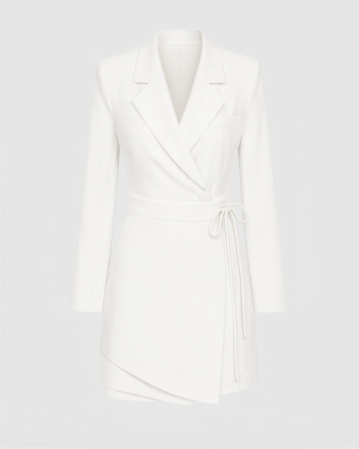 Calla kruvaze yandan bağcıklı blazer mini elbise, beyaz, mankensiz ürün görünümü
