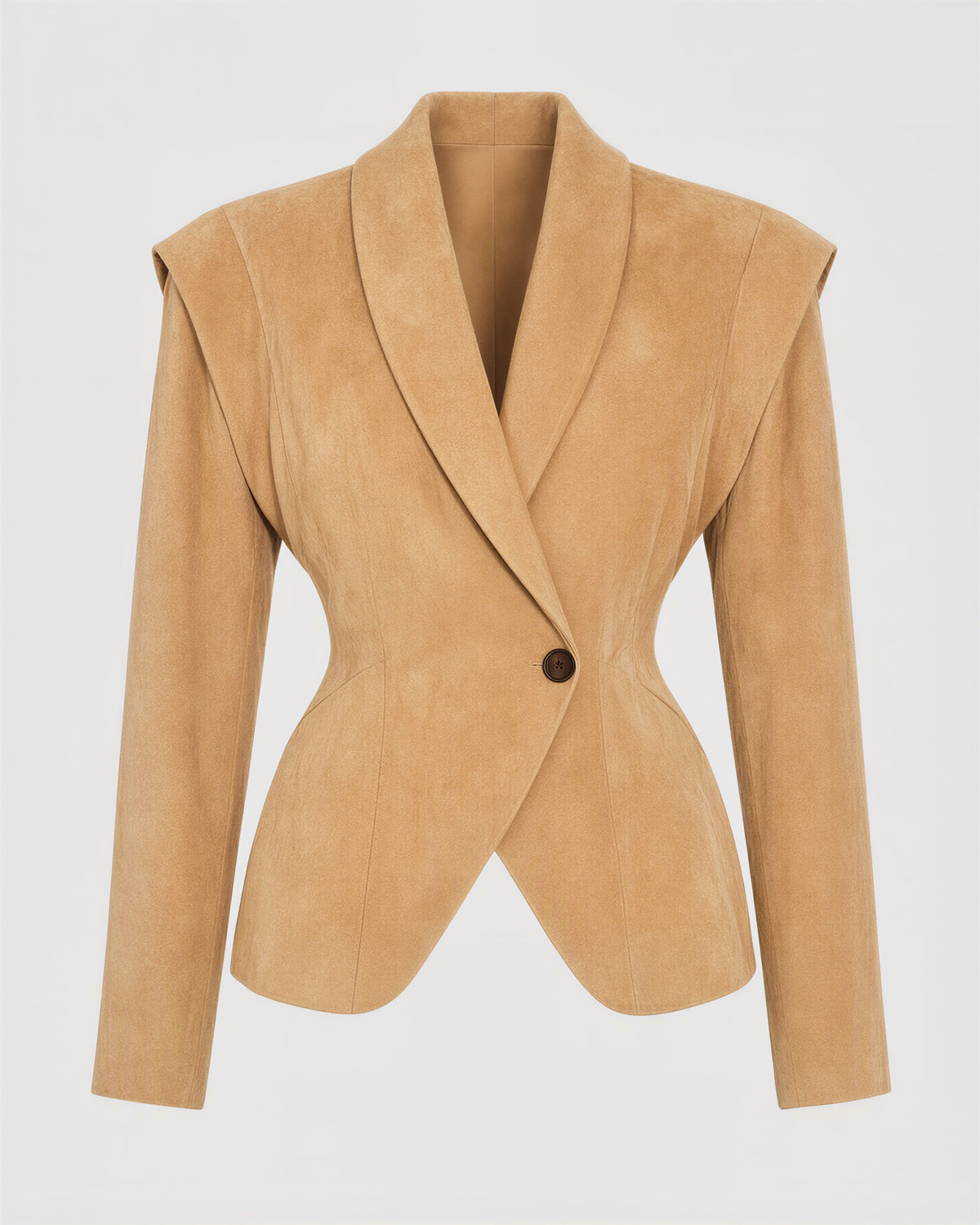 Cassia şal yaka vatkalı suni süet blazer, camel, mankensiz ürün görünümü