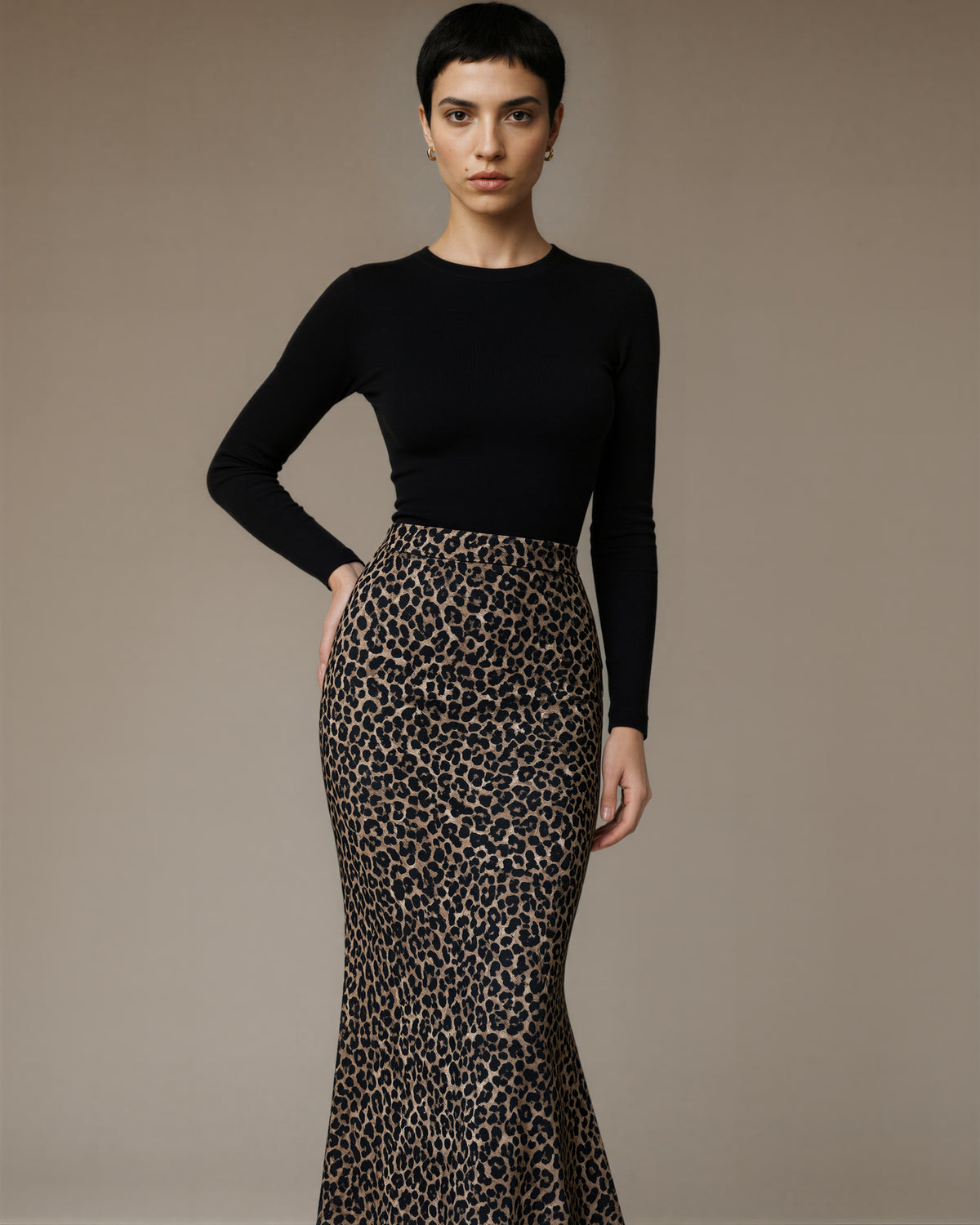 Fiamma leopar desenli balık maksi etek, leopar, önden, eller belde