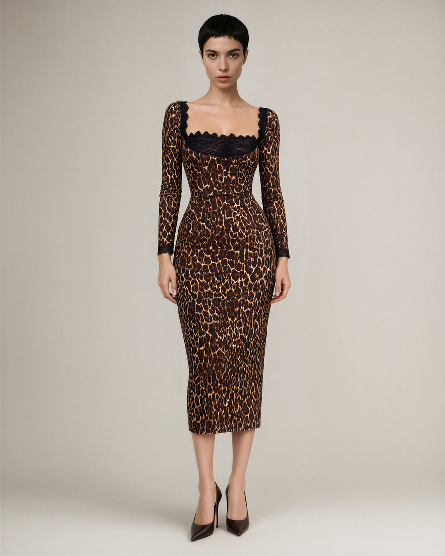 Gloria Leopar Midi Elbise