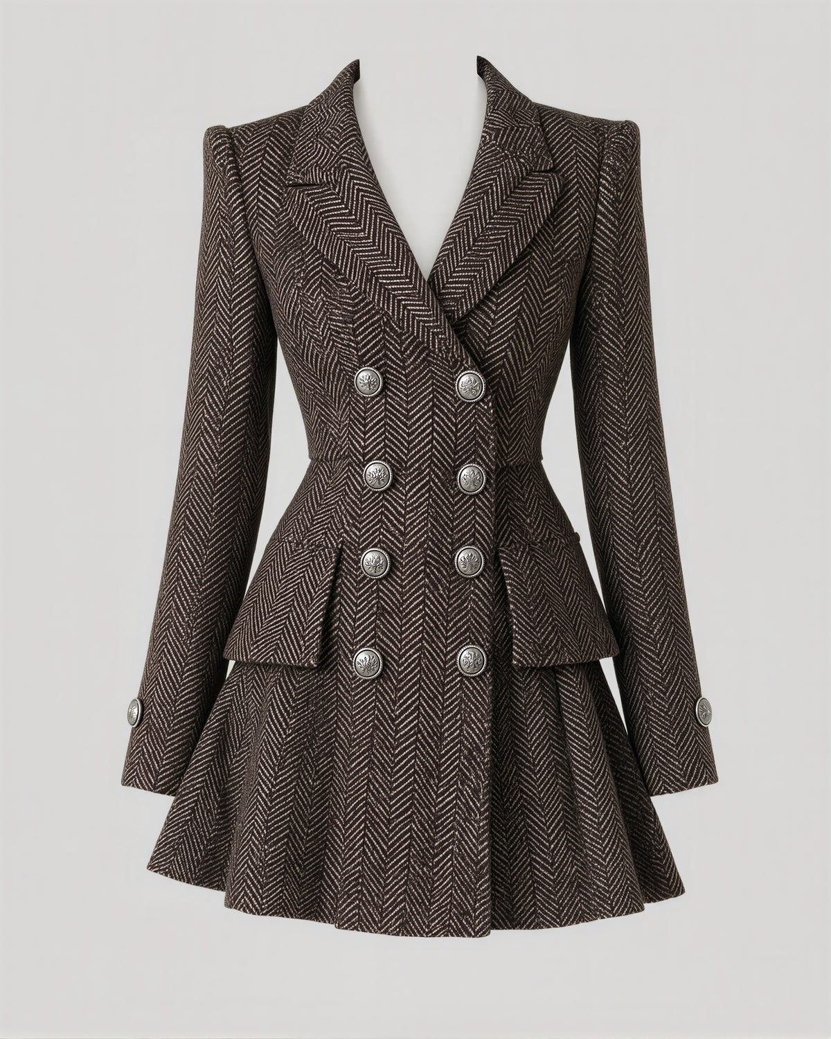 Regina balıksırtı kruvaze blazer mini elbise, kahve ekru, mankensiz ürün görünümü